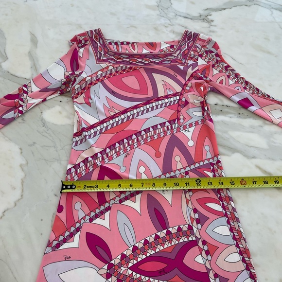 EMILIO PUCCI PINK PRINT SQUARE NECK BELL SLEEVE DRESS SIZE IT 40 / US 6 - Picture 10 of 16